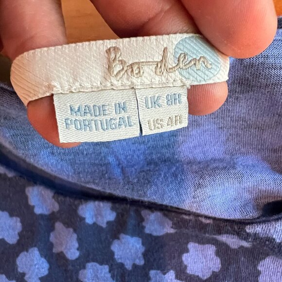 Boden Knee Length Floral Retro Dress Jersey Ruched Sz 4R in Blue Floral - Picture 7 of 11